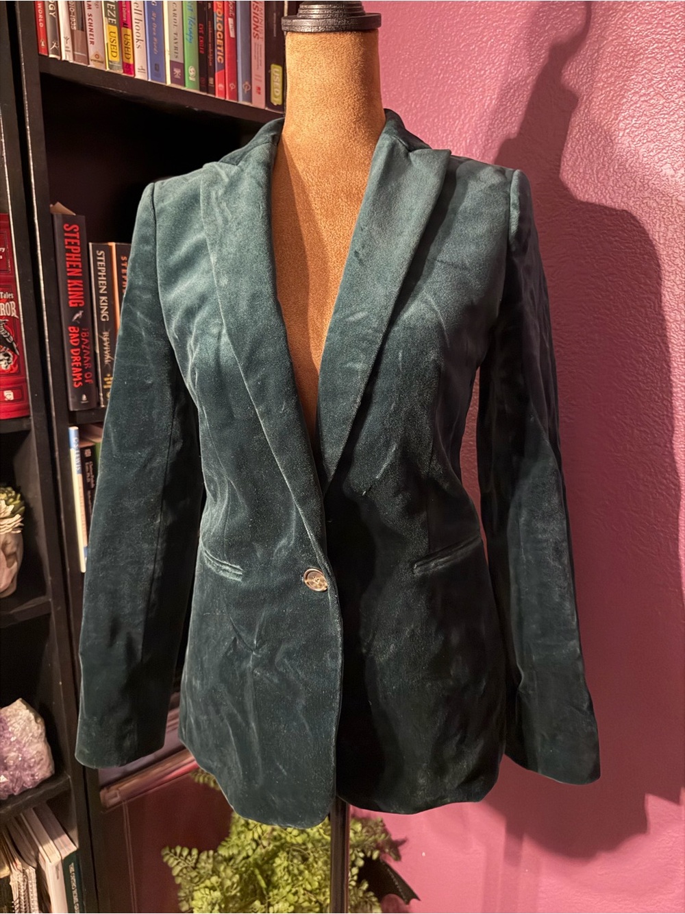 J Crew Dark Green Velvet Blazer Jacket- dark academia, whimsy, vtg